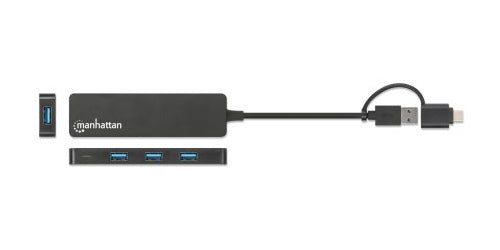 Manhattan 180863 nodo concentrador USB 3.2 Gen 1 (3.1 Gen 1) Type-A + Type-C 5000 Mbit/s Negro