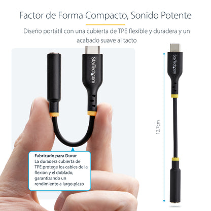 StarTech.com USBCAUDIO2 cable de audio 0.127 m USB Type-C 2.0 3,5 mm Negro