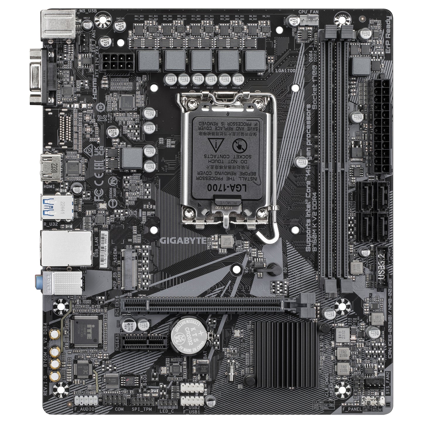 Tarjeta Madre Gigabyte B760M K V2 2xDDR4 64GB 3200Mhz HDMI VGA M.2 PCIe 4.0 S 1700 12th 13th 14th Gen mATX