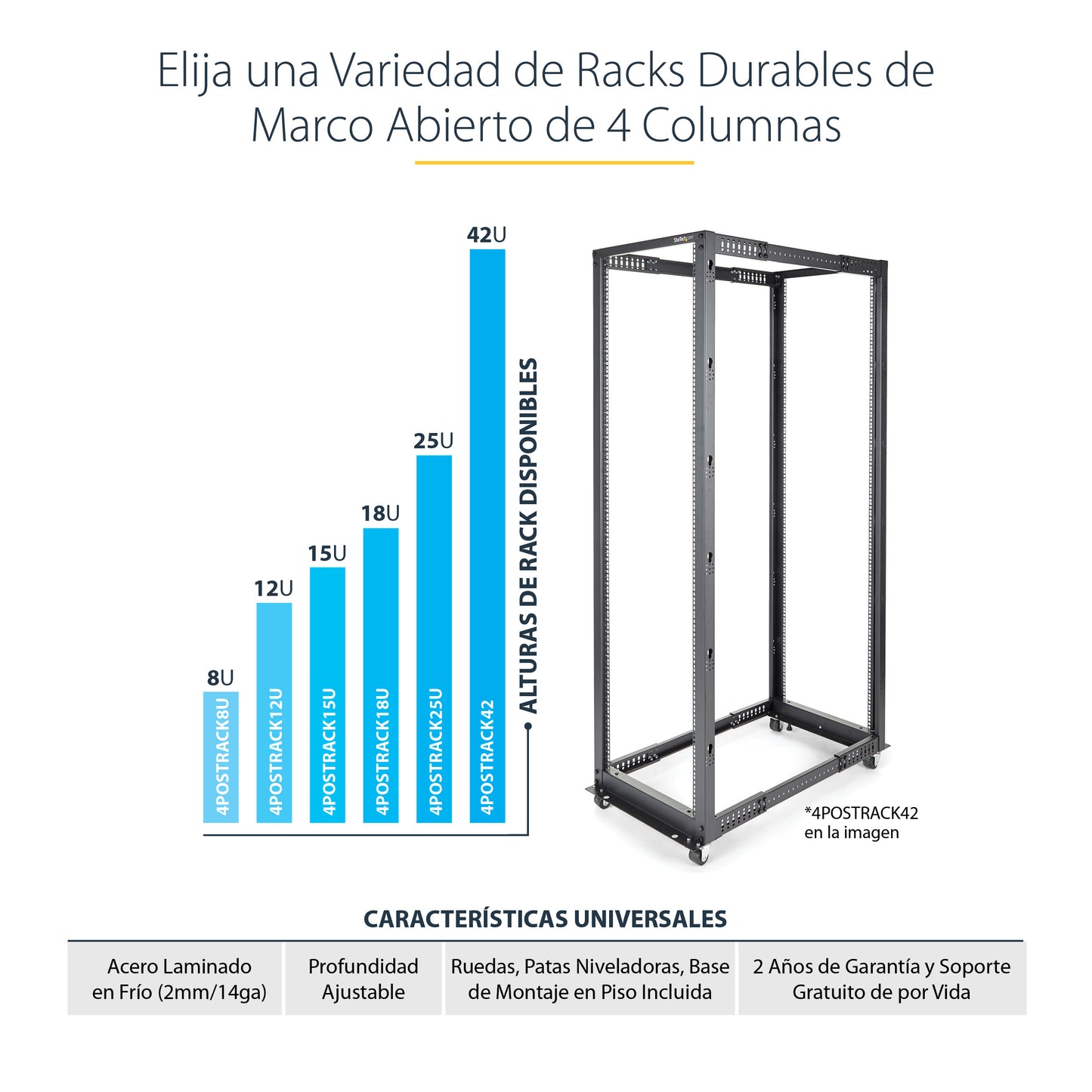 StarTech.com 4POSTRACK25U armario rack Rack o bastidor independiente Negro