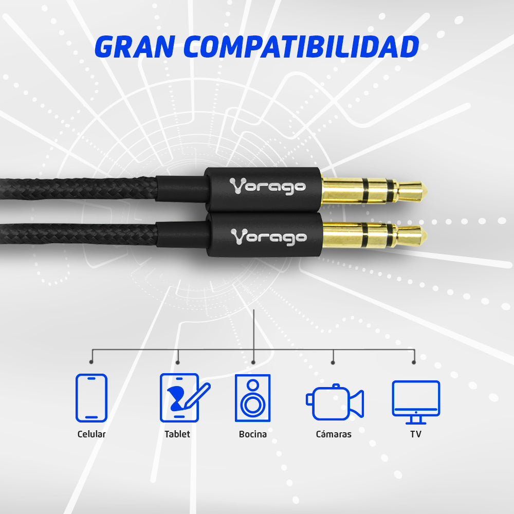 Cable Vorago CAB-115 Audio Auxiliar 3.5mm Metálico 1m Color
