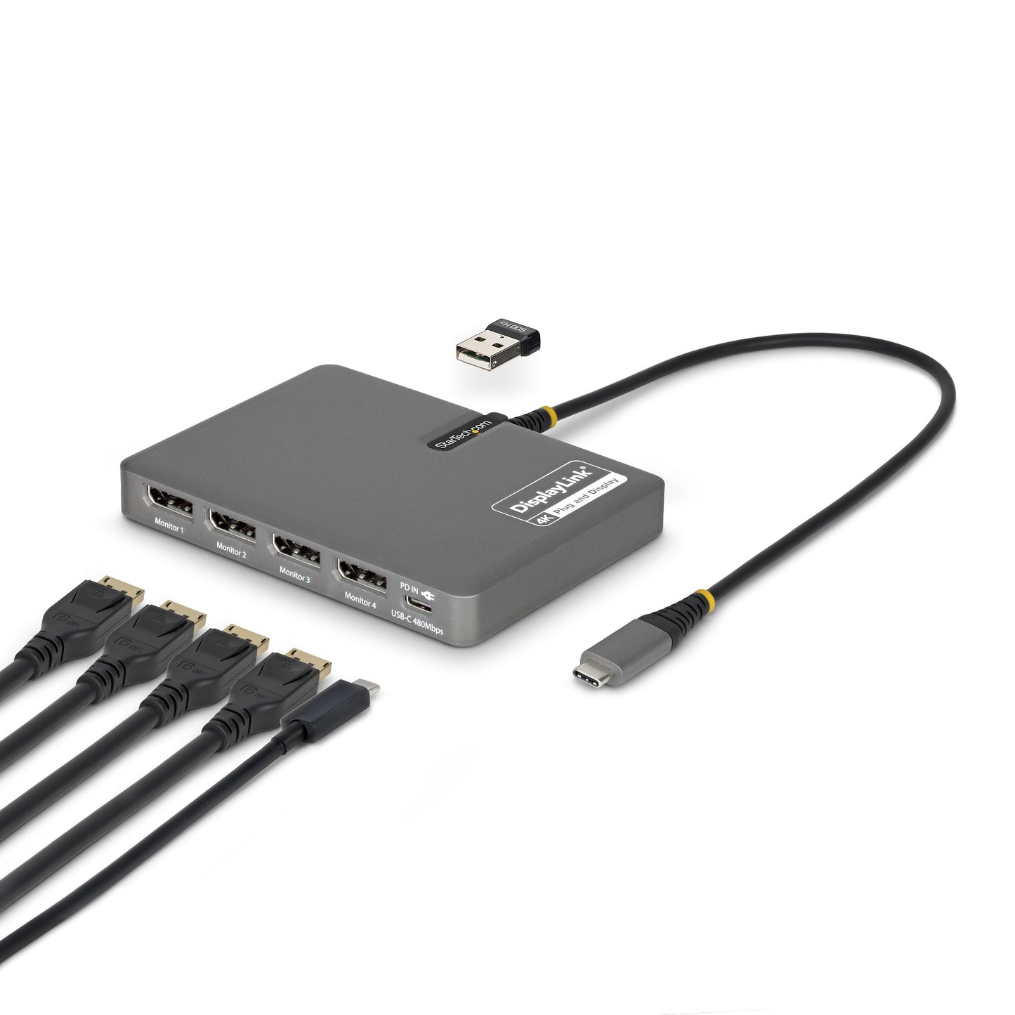 StarTech.com QUAD-USB-DP-ADAPT base para laptop o replicador de puertos Alámbrico USB 3.2 Gen 1 (3.1 Gen 1) Type-C Gris