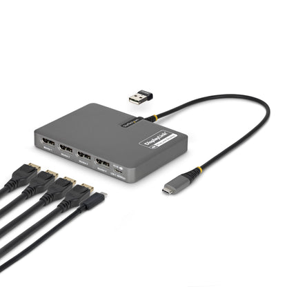 StarTech.com QUAD-USB-DP-ADAPT base para laptop o replicador de puertos Alámbrico USB 3.2 Gen 1 (3.1 Gen 1) Type-C Gris