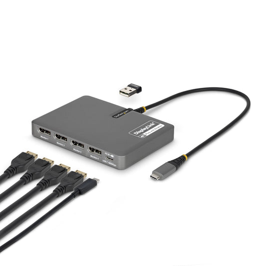 StarTech.com QUAD-USB-DP-ADAPT base para laptop o replicador de puertos Alámbrico USB 3.2 Gen 1 (3.1 Gen 1) Type-C Gris
