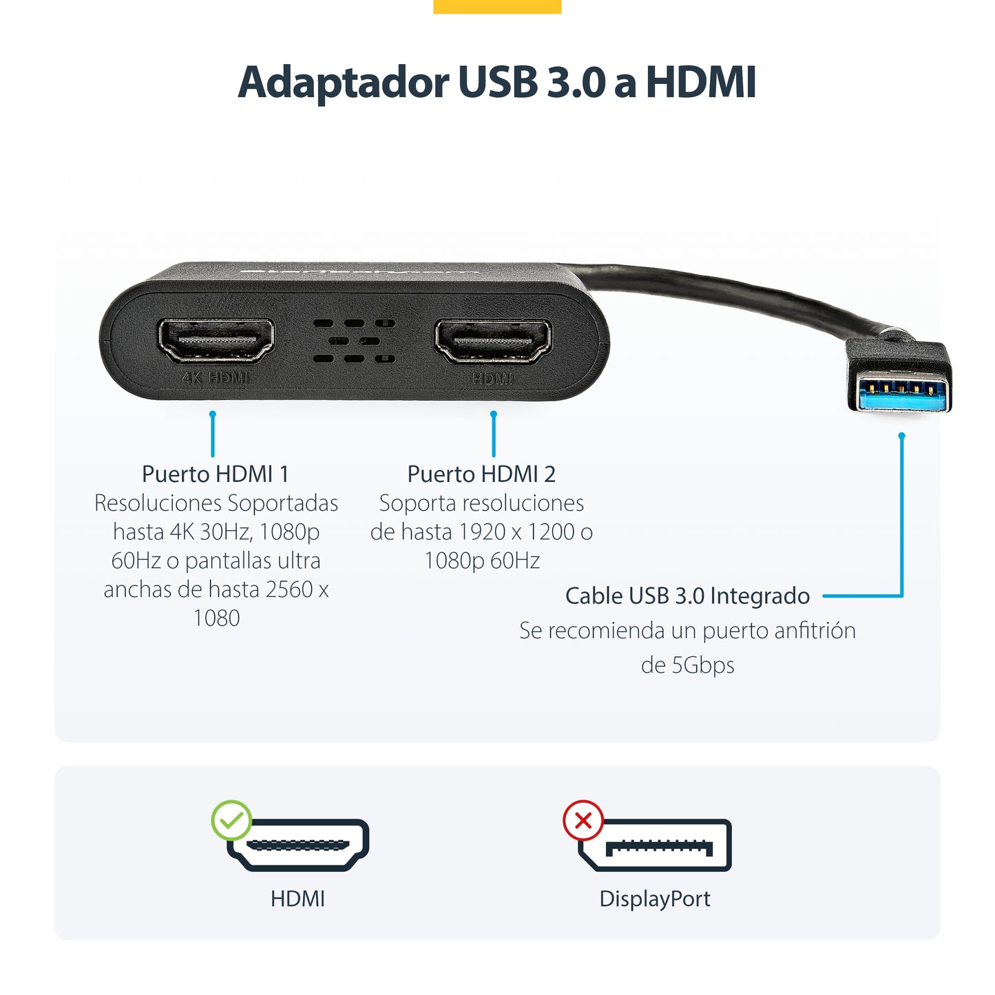 StarTech.com USB32HD2 adaptador gráfico USB 3840 x 2160 Pixeles Negro