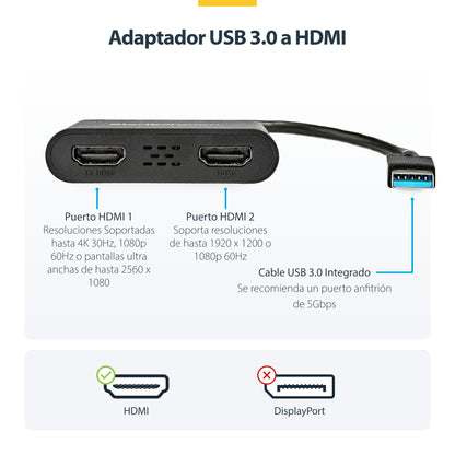 StarTech.com USB32HD2 adaptador gráfico USB 3840 x 2160 Pixeles Negro
