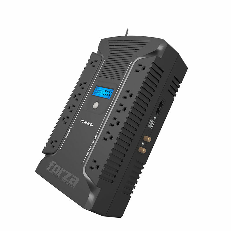 UPS Forza Regulador HT-650LCD 650VA/390W 120V 12 Salidas NEMA 5-15R Onda Senoidal Simulada 50/60Hz Negro