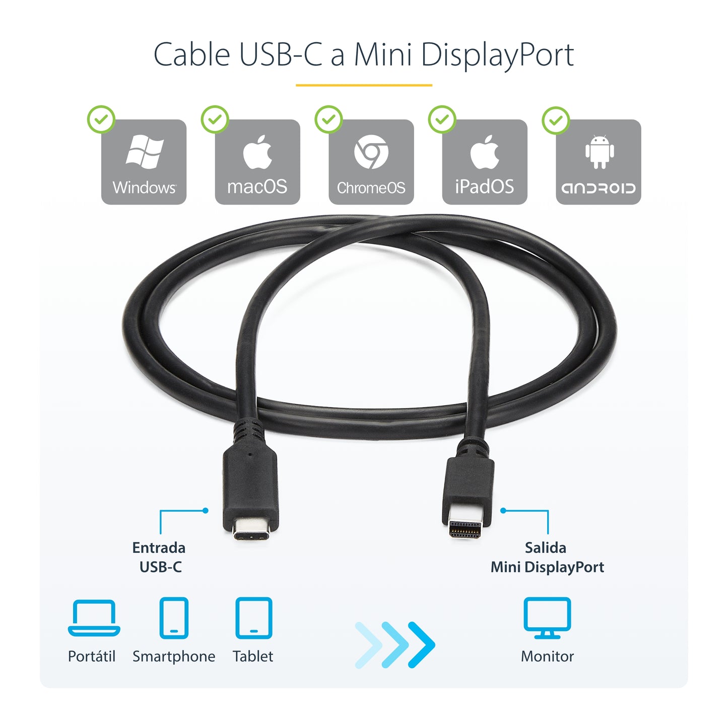 StarTech.com CDP2MDPMM6B adaptador de cable de vídeo USB Tipo C Negro