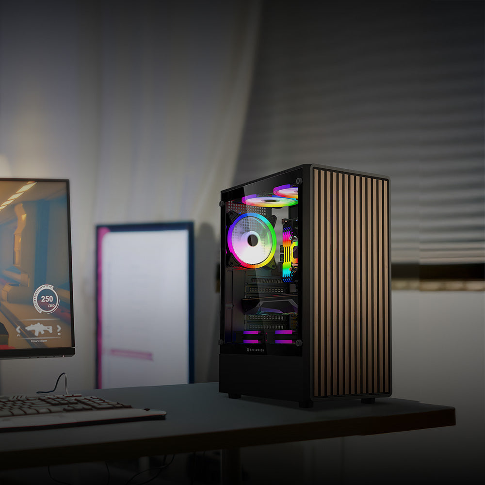 Gabinete Gamer Balam Rush Compact Media Torre Dragonfly Wood GM580 / Negro