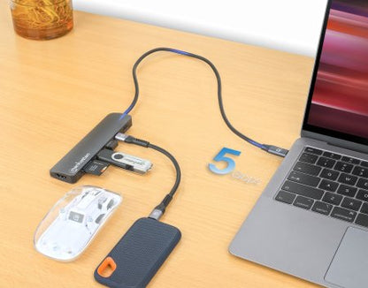 Docking USB-C Manhattan 7 puertos HDMI 2xUSB-A USB-C Datos PD Lector