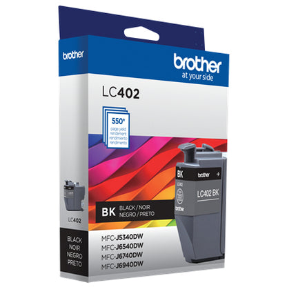 Tinta Brother LC402BK Alto Rendimiento Hasta 550 Páginas Color Negro