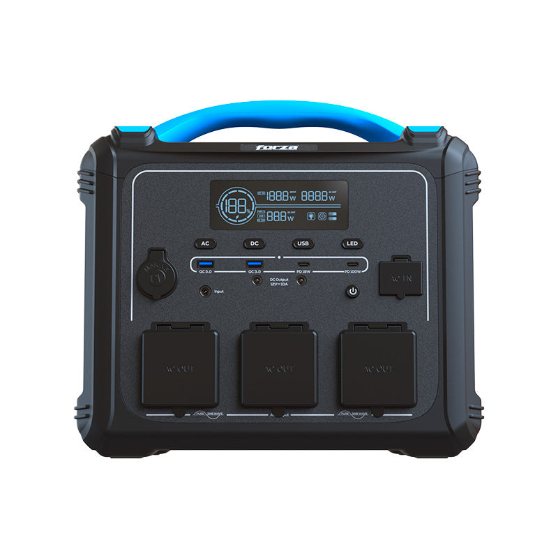 Generador Elétrico Portátil Forza FPP-T1200 1200W Tomas 3CA/8CC 3.75V 2 Ventiladores Pantalla LCD Panel de Control Integrado