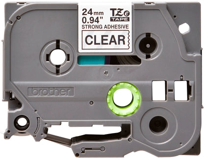 Cinta Brother TZe-S151 Laminada Súper Adhesiva Texto Negro Fondo Transparente 24mmx8m
