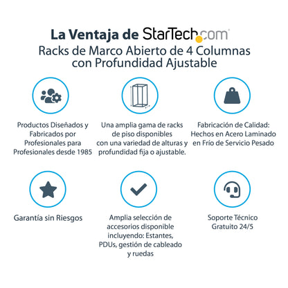 StarTech.com 4POSTRACK12U armario rack Rack o bastidor independiente Negro
