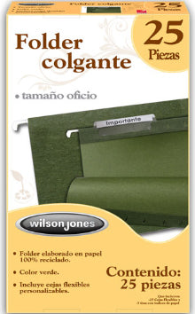 Folder Colgante Acco Wilson Jones Oficio Color Verde Tradicional Caja C/25 Pzas