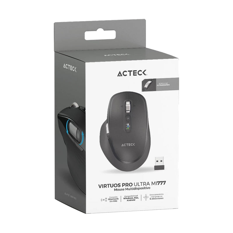 Acteck Virtuos Pro Ultra MI777 ratón Universal Diestro RF Wireless + Bluetooth + USB Type-C Óptico 4800 DPI