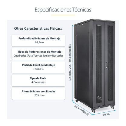 StarTech.com RK4236BKB armario rack Rack o bastidor independiente Negro