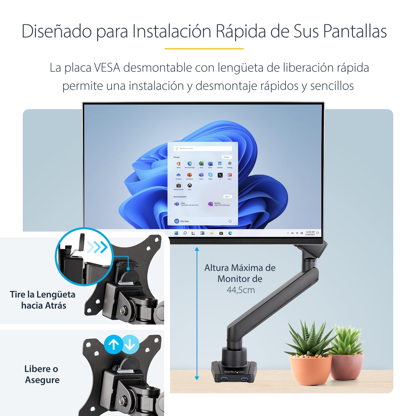 StarTech.com ARMSLIM2USB3 soporte para pantalla plana 86.4 cm (34") Escritorio Negro