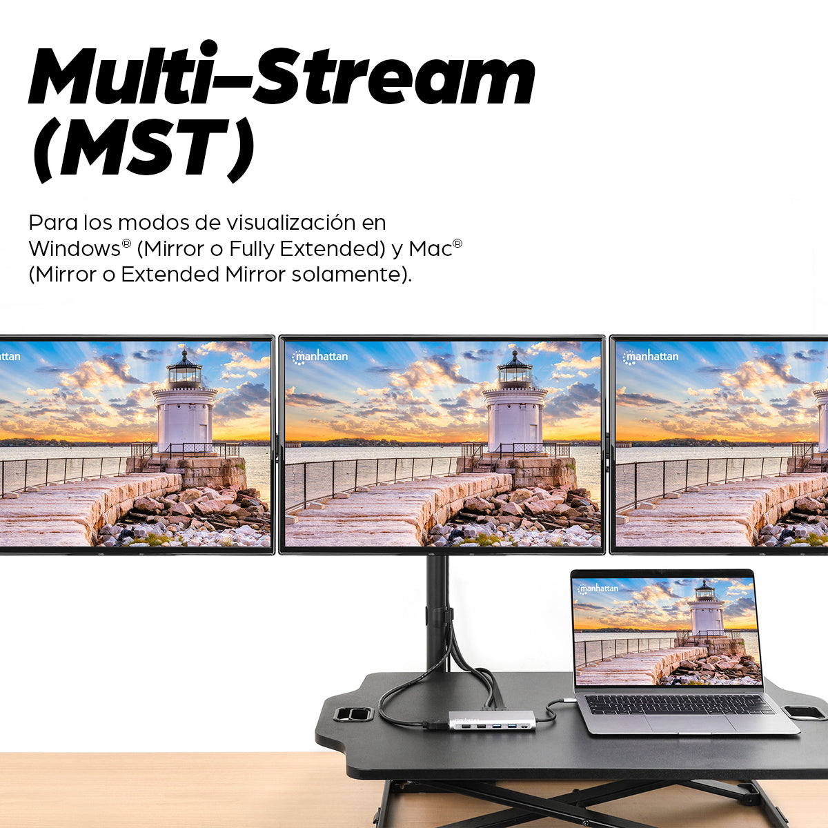 Docking Manhattan USB-C para Triple Monitor HDMI/USB-C/PD/SD/micro SD