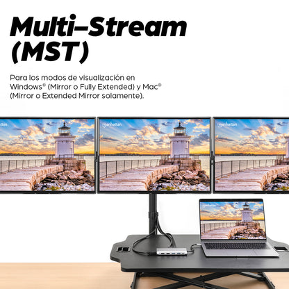 Docking Manhattan USB-C para Triple Monitor HDMI/USB-C/PD/SD/micro SD