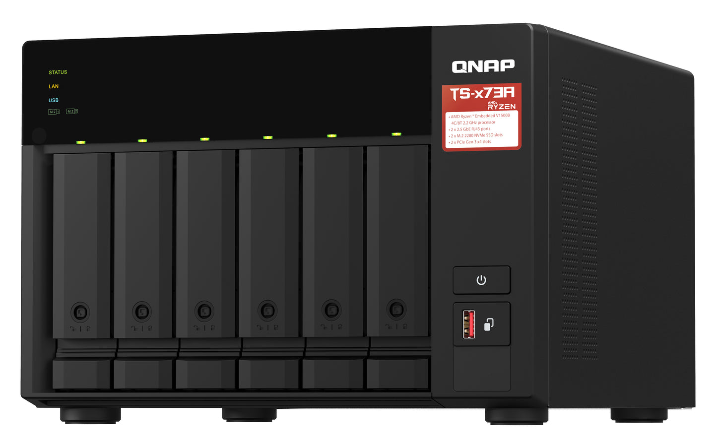 QNAP TS-673A NAS Tower Ryzen Embedded V1500B 8 GB DDR4 0 TB QNAP Turbo System Antracita