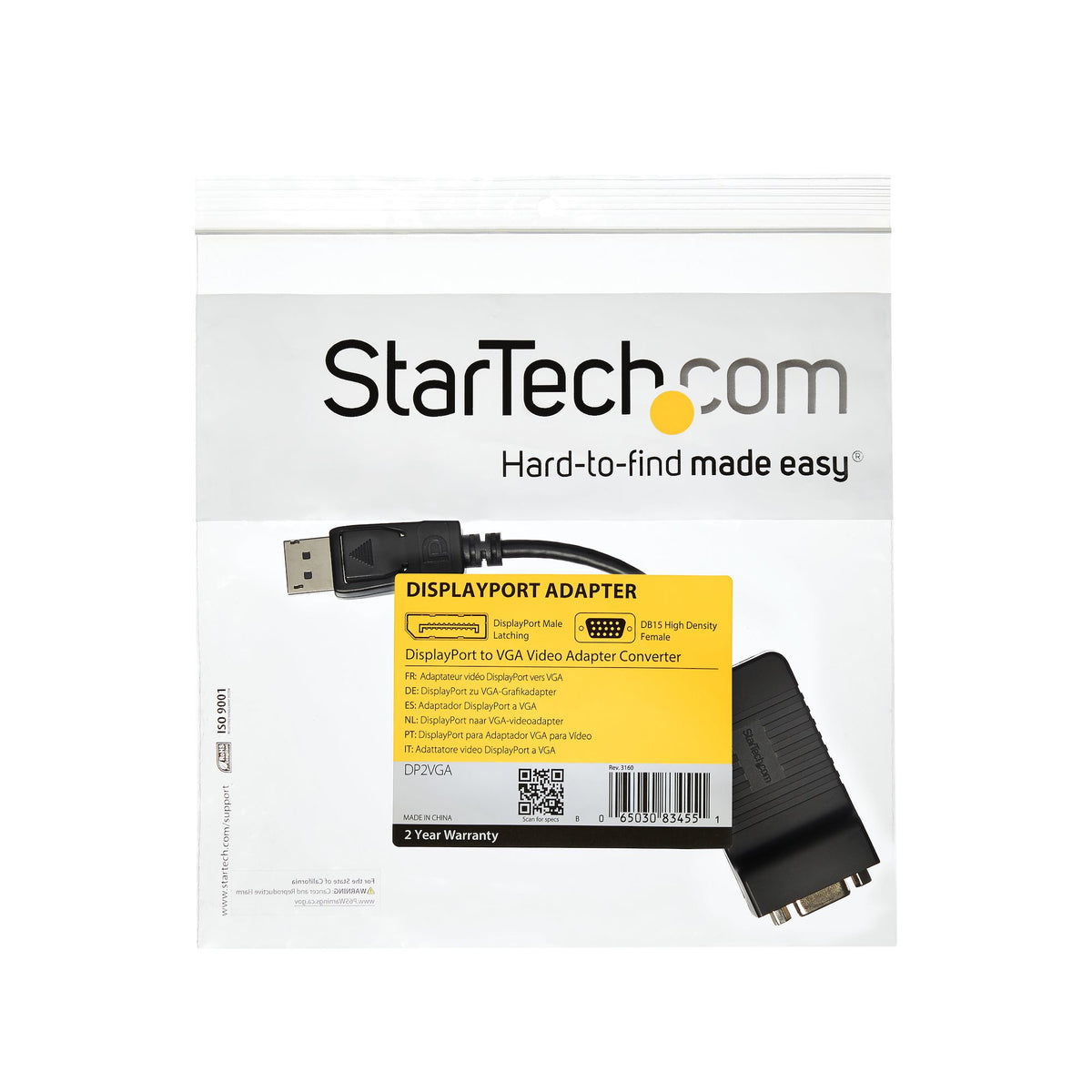StarTech.com DP2VGA adaptador de cable de vídeo 0.08 m VGA (D-Sub) Negro