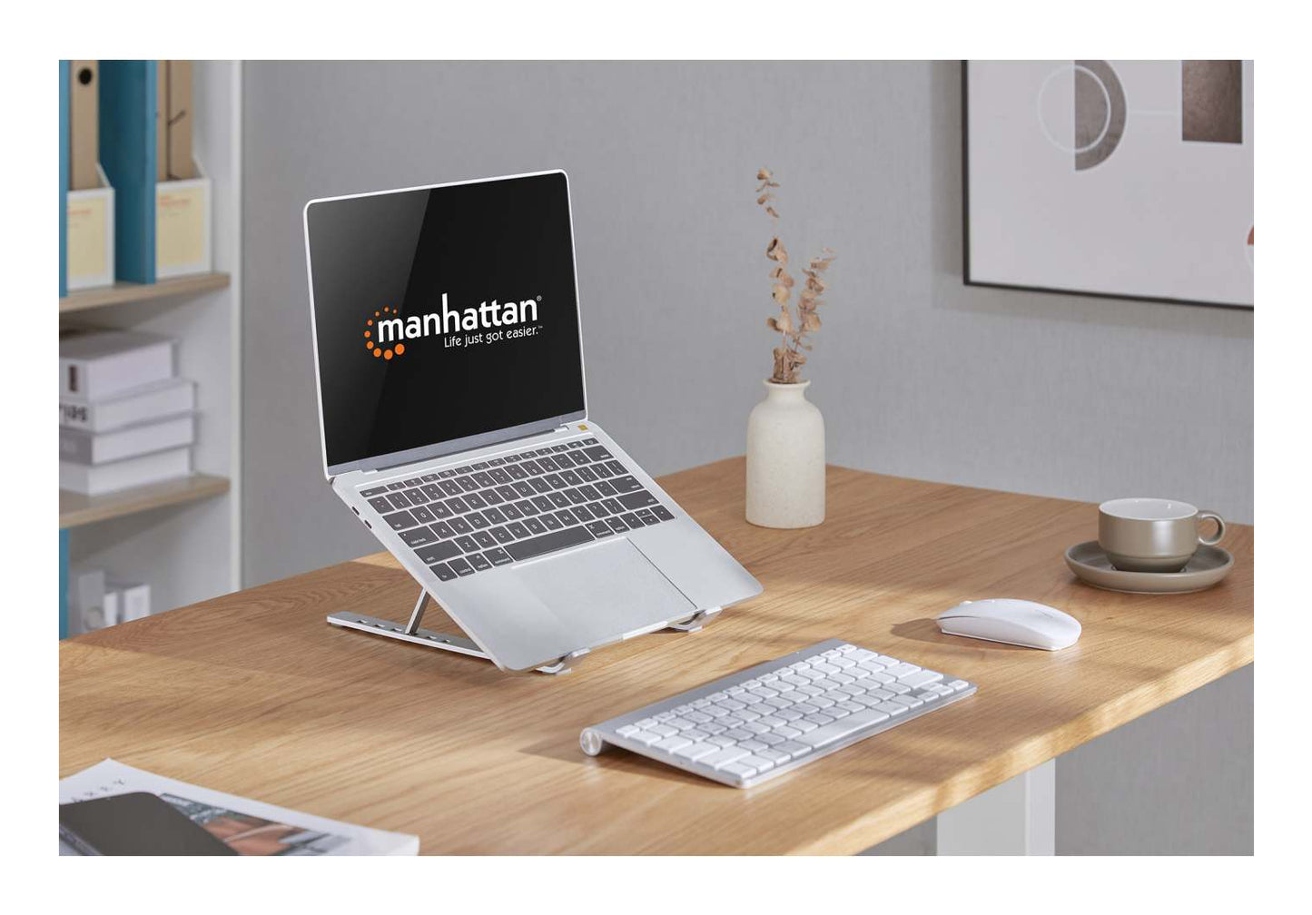Soporte laptop Manhattan p/Escritorio de posiciones aluminio Premium