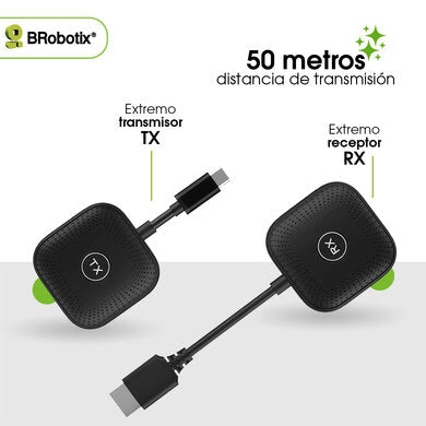 BRobotix Transmisor Inalámbrico, Entrada 1 x HDMI, Salida 1 x HDMI, hasta 10 Metros sistema de presentación inalámbrico HDMI / USB Type-C Mochila
