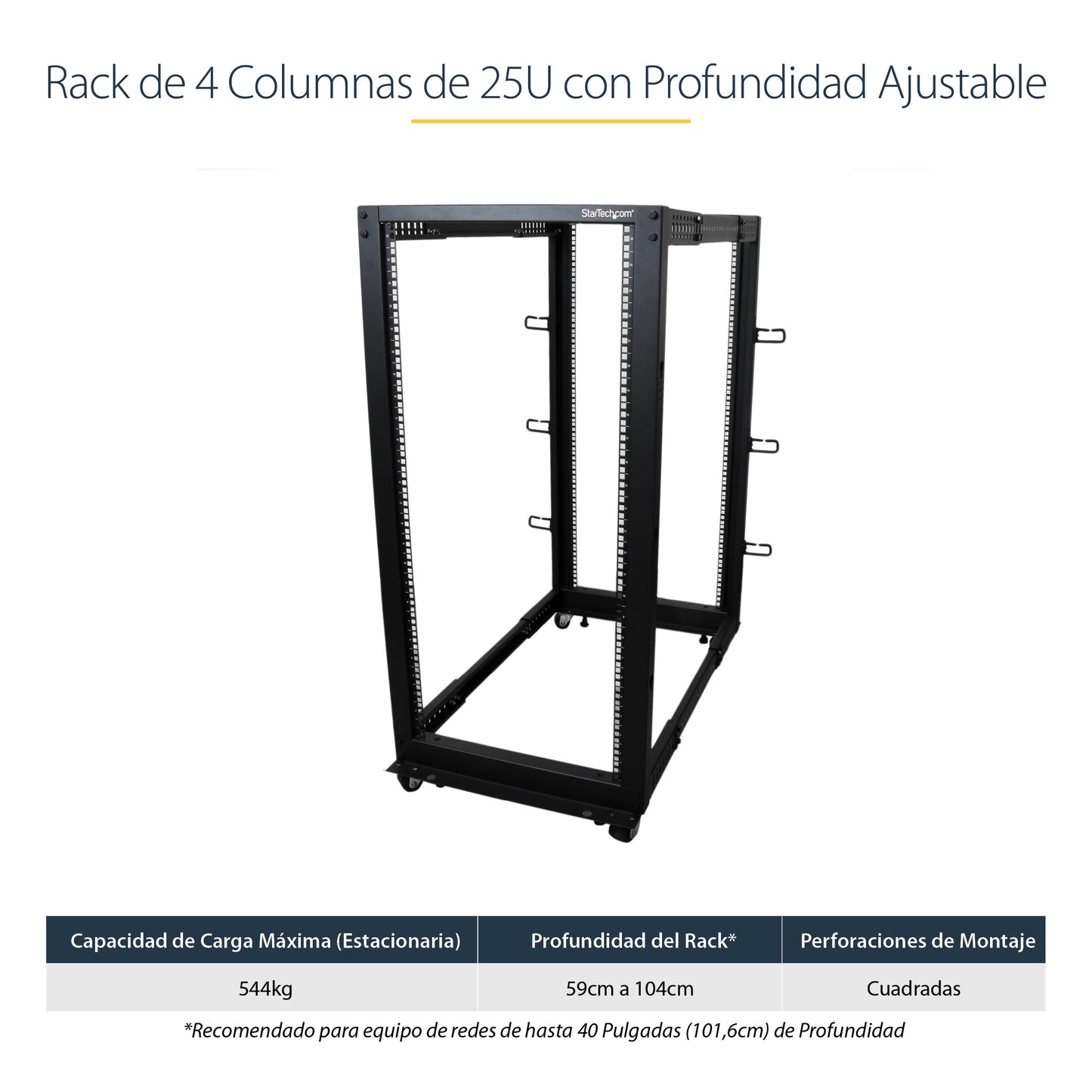 StarTech.com 4POSTRACK25U armario rack Rack o bastidor independiente Negro