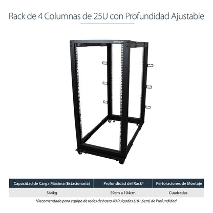 StarTech.com 4POSTRACK25U armario rack Rack o bastidor independiente Negro