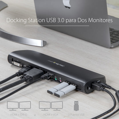 StarTech.com USB3SDOCKHDV base para laptop o replicador de puertos Alámbrico USB 3.2 Gen 1 (3.1 Gen 1) Type-B Negro