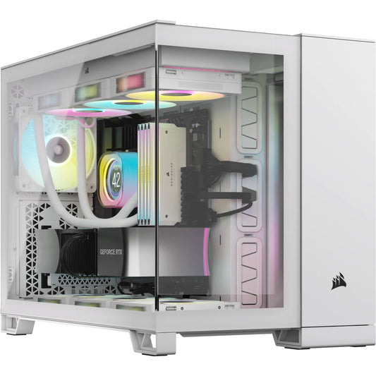 Gabinete Corsair iCUE Link 2500X Mid Tower mATX ITX Cristal Templado Pecera 2xFan RGB Blanco Sin Fuente