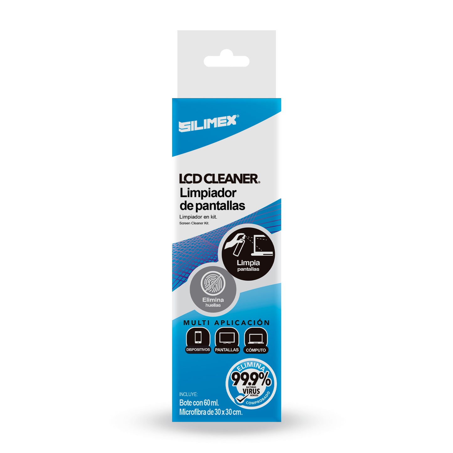 Kit Limpieza Pantallas Silimex LCD Cleaner 60 ml Con Toalla Microfibra Blanca 30x30 cm