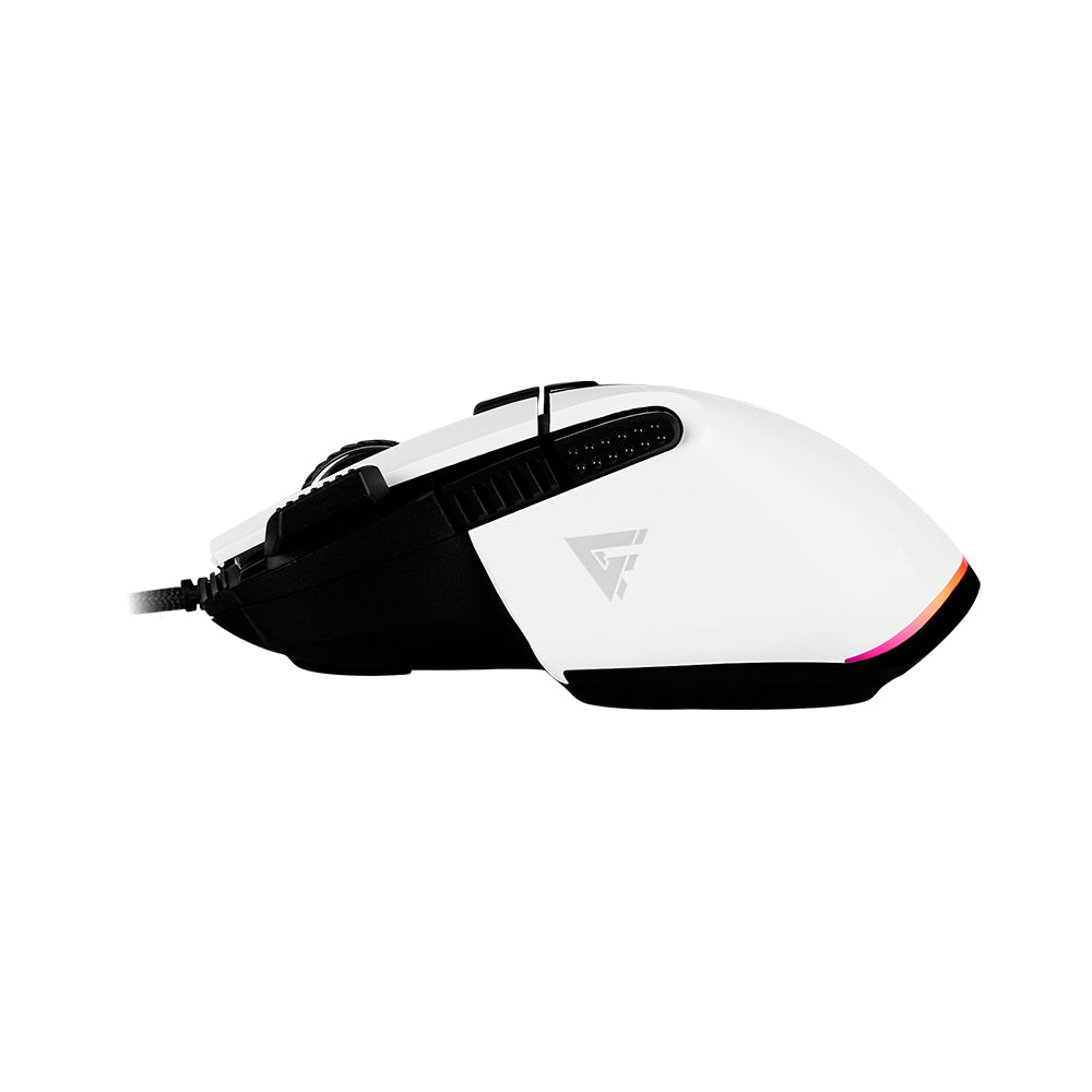 Mouse Game Factor MOG602 Click Láser Pixart 3370 19000 dpi 8 Botones Iluminación RGB Color Blanco