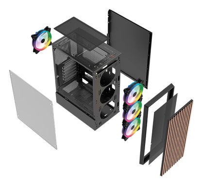 Gabinete Gamer Balam Rush Compact Media Torre Dragonfly Wood GM580 / Negro
