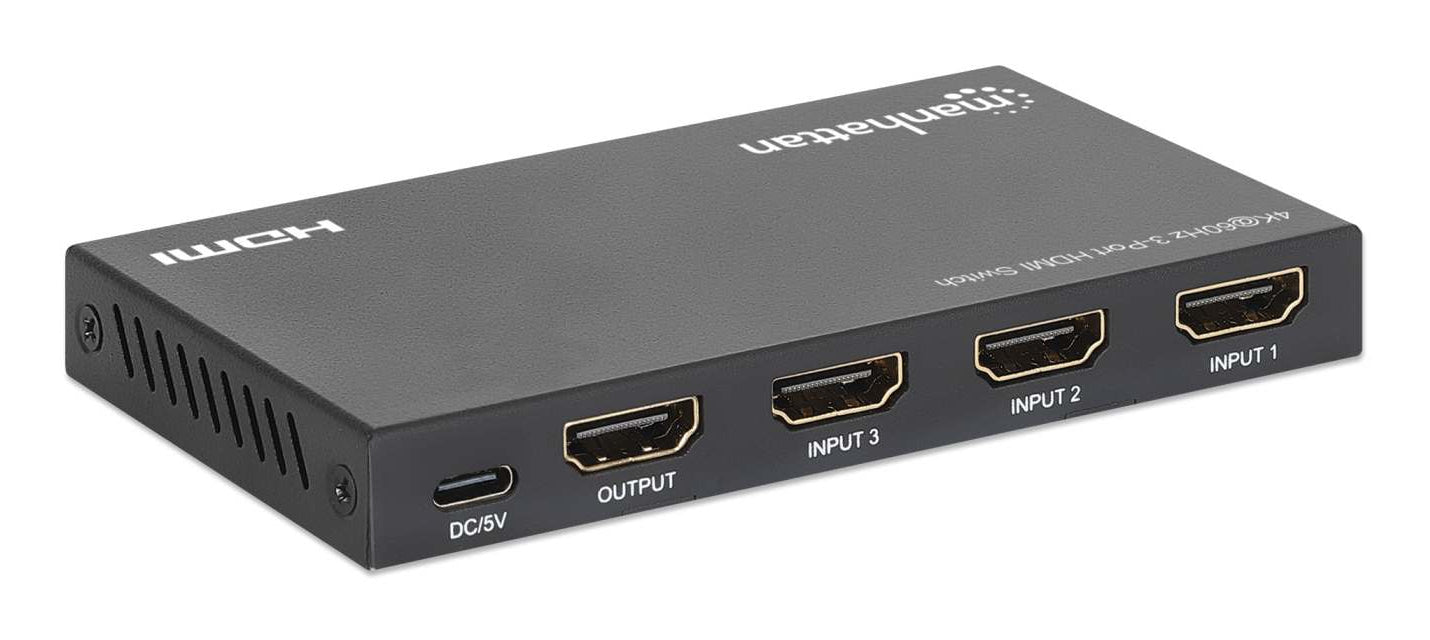Switch HDMI Manhattan 4K@60Hz 3 entradas compacto negro