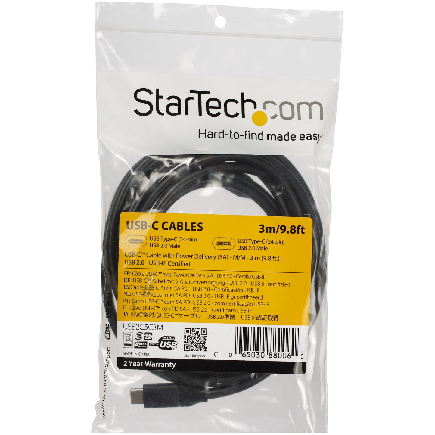 StarTech.com USB2C5C3M cable USB 0.48 Gbit/s 100 W Negro
