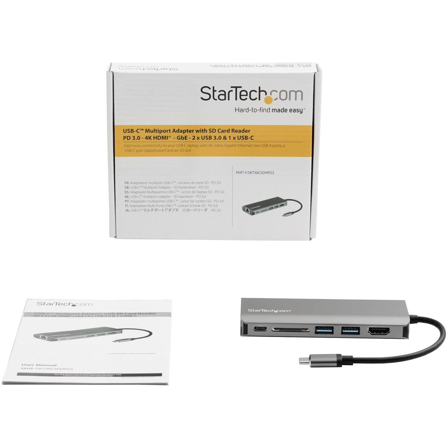 StarTech.com DKT30CSDHPD3 base para laptop o replicador de puertos Alámbrico USB 3.2 Gen 1 (3.1 Gen 1) Type-C Negro, Gris