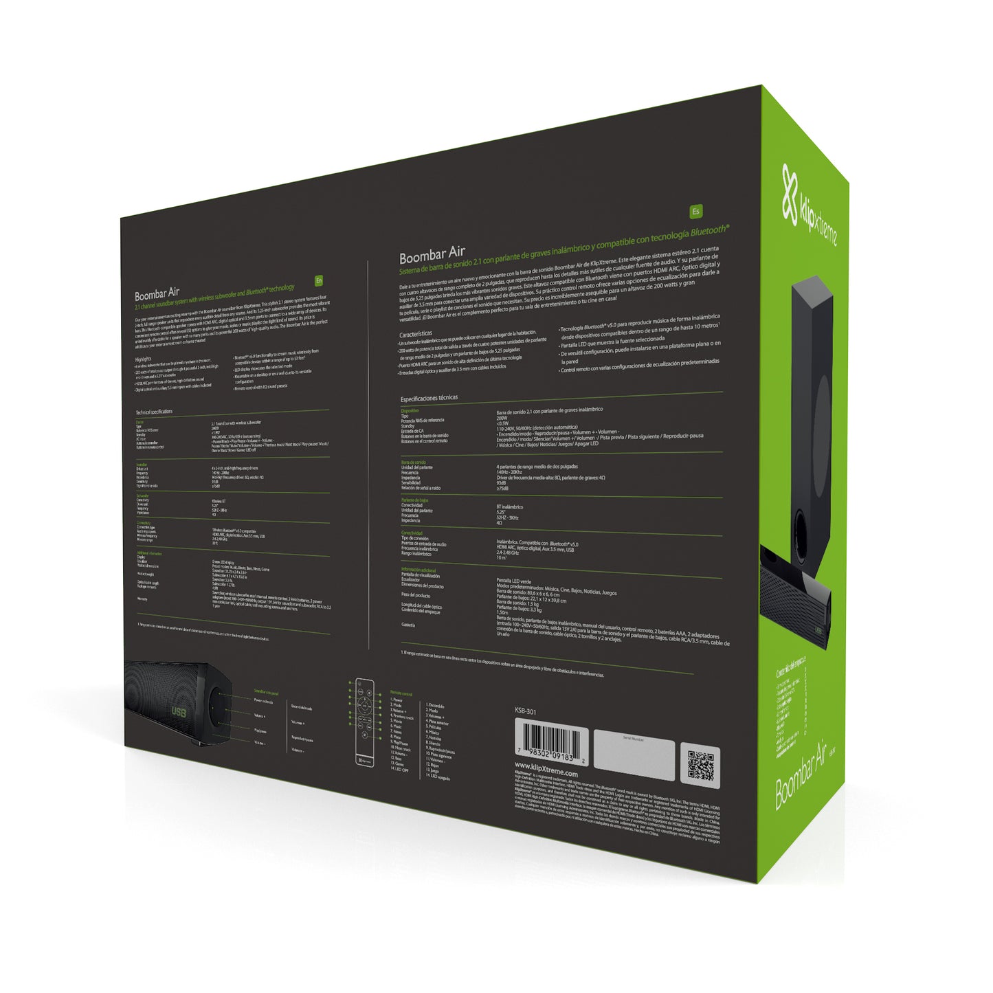 Barra de Sonido TWS Klip Xtreme Bluetooth 2.1 200W Subwoofer HDMI Óptico Digital