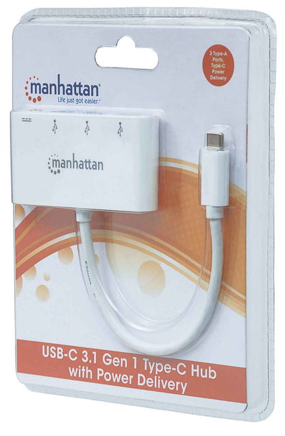 Manhattan 163552 nodo concentrador USB 3.2 Gen 1 (3.1 Gen 1) Type-C 5000 Mbit/s Blanco