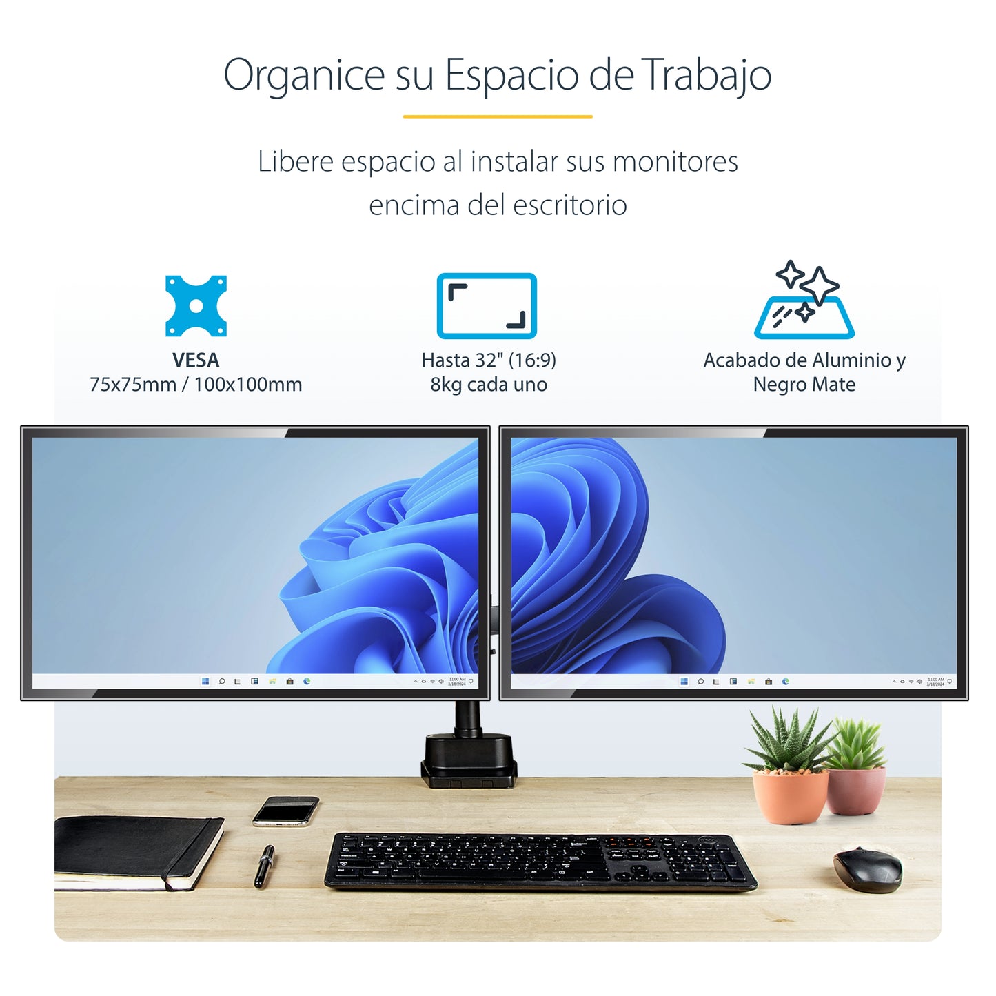 StarTech.com ARMDUALPIVOT soporte para pantalla plana 81.3 cm (32") Escritorio Negro