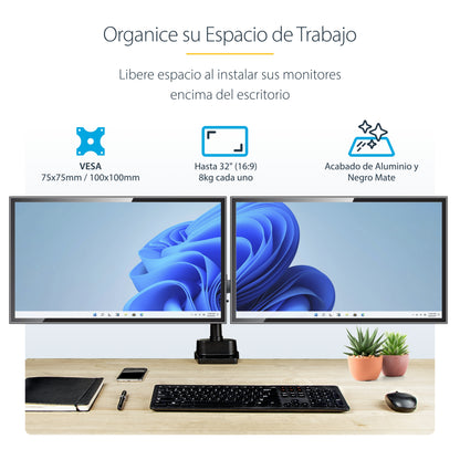 StarTech.com ARMDUALPIVOT soporte para pantalla plana 81.3 cm (32") Escritorio Negro