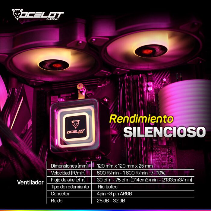Enfriamiento Líquido Ocelot Gaming OEL240, ARGB, 240 mm, para Intel y AMD