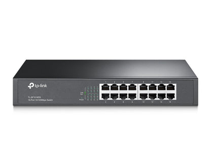 Switch TP-Link 16-Port 10/100 Mbps Switch 16× 10/100 Mbps RJ45 Ports 1U 13-inch Rack-mountable Steel Case