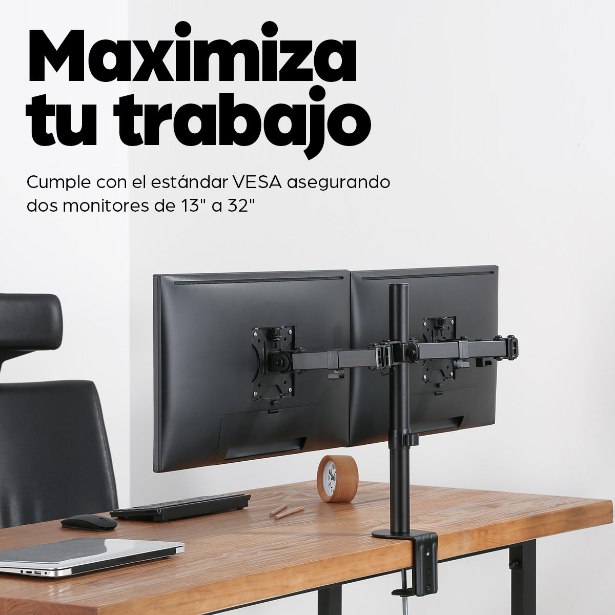 Soporte Monitor Manhattan Universal para 2 Monitores 13" a 32" Brazos Doble Articulación Color Negro