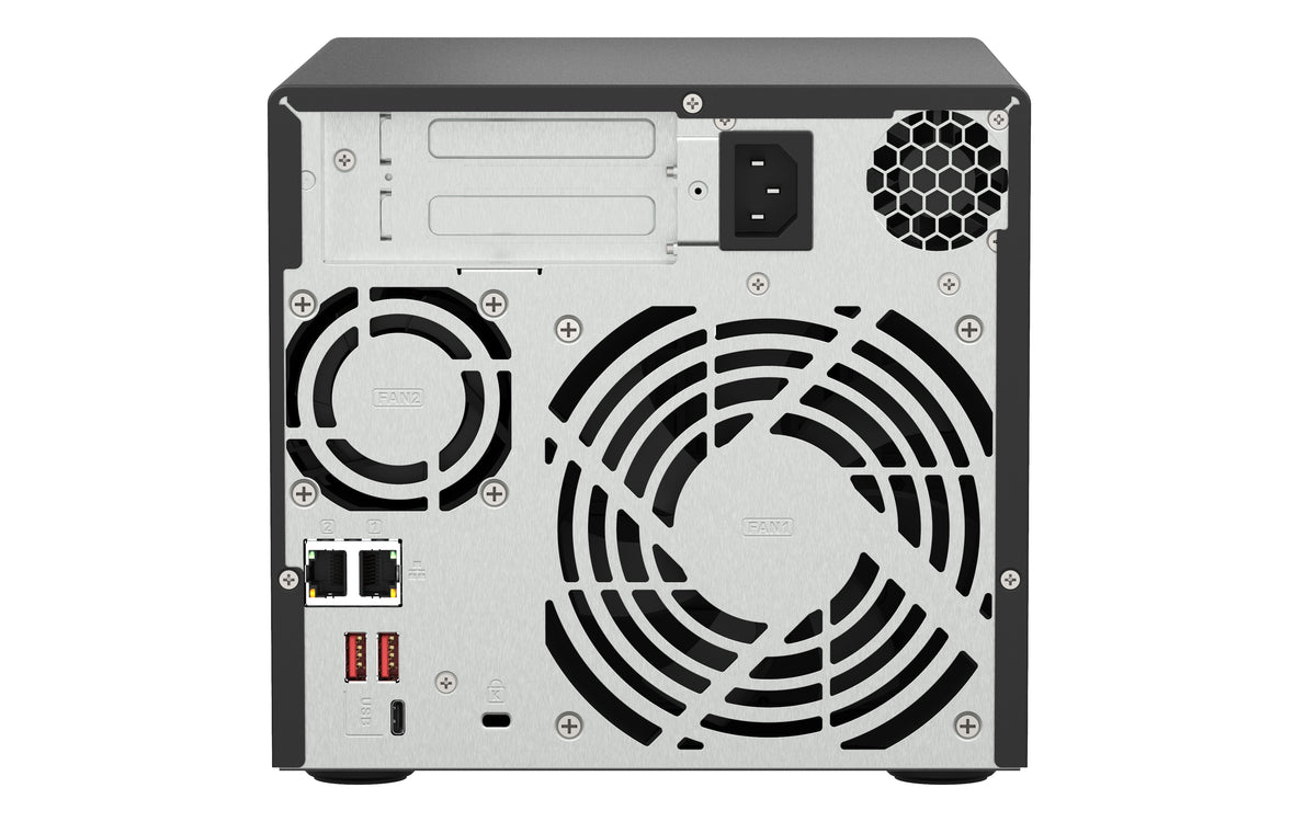 Unidad NAS QNAP CPU Ryzen V1500B Quad Core 2.2Ghz 8GB RAM RJ45 10GbE  4 Bahias 3.5 Hasta 24TB Linux Sin Discos