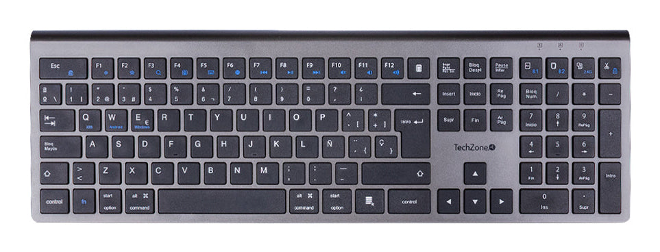 Teclado TechZone Hefestos Recargable Multipunto Bluetooth 10m de Alcance Color Plata
