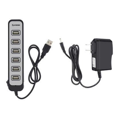 Hub Steren USB 7 Puertos con Eliminador de 2A Color Negro