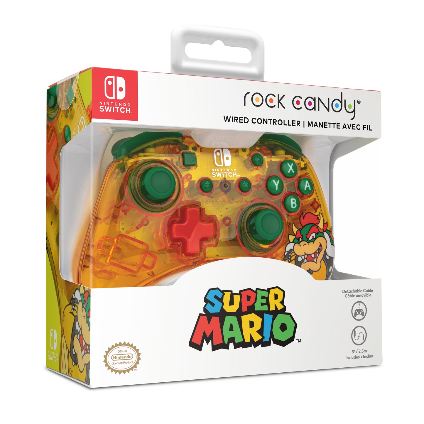 PDP Rock Candy: Lemon Bomb Bowser Verde, Translúcido, Amarillo USB Gamepad Analógico/Digital Nintendo Switch, Nintendo Switch Lite, Consola Nintendo Switch OLED