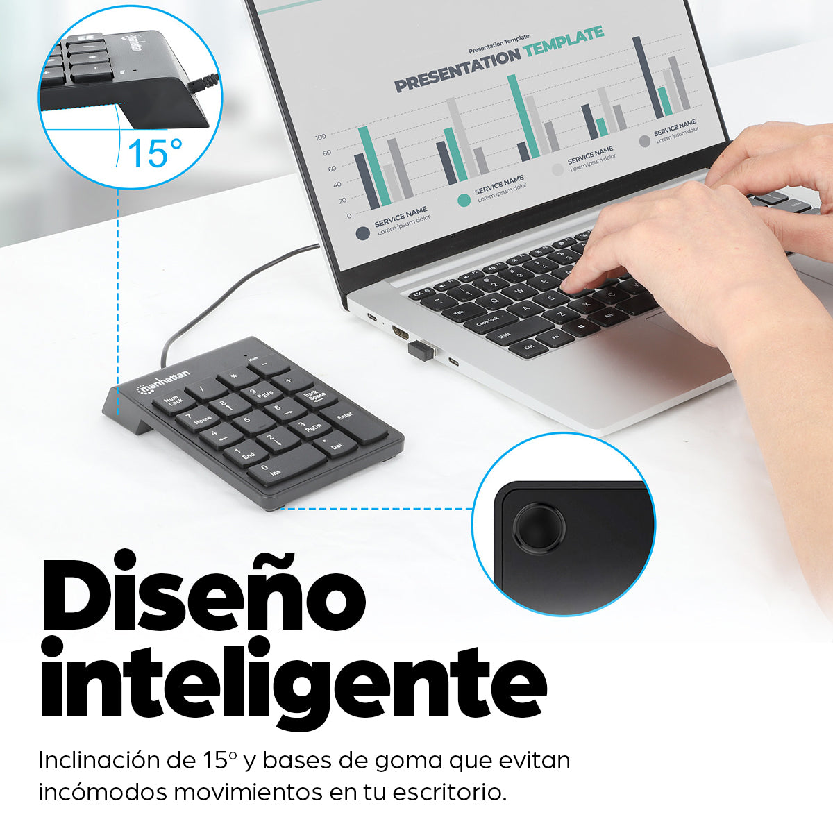 Teclado Numérico Manhattan Alámbrico USB 18 Teclas Color Negro